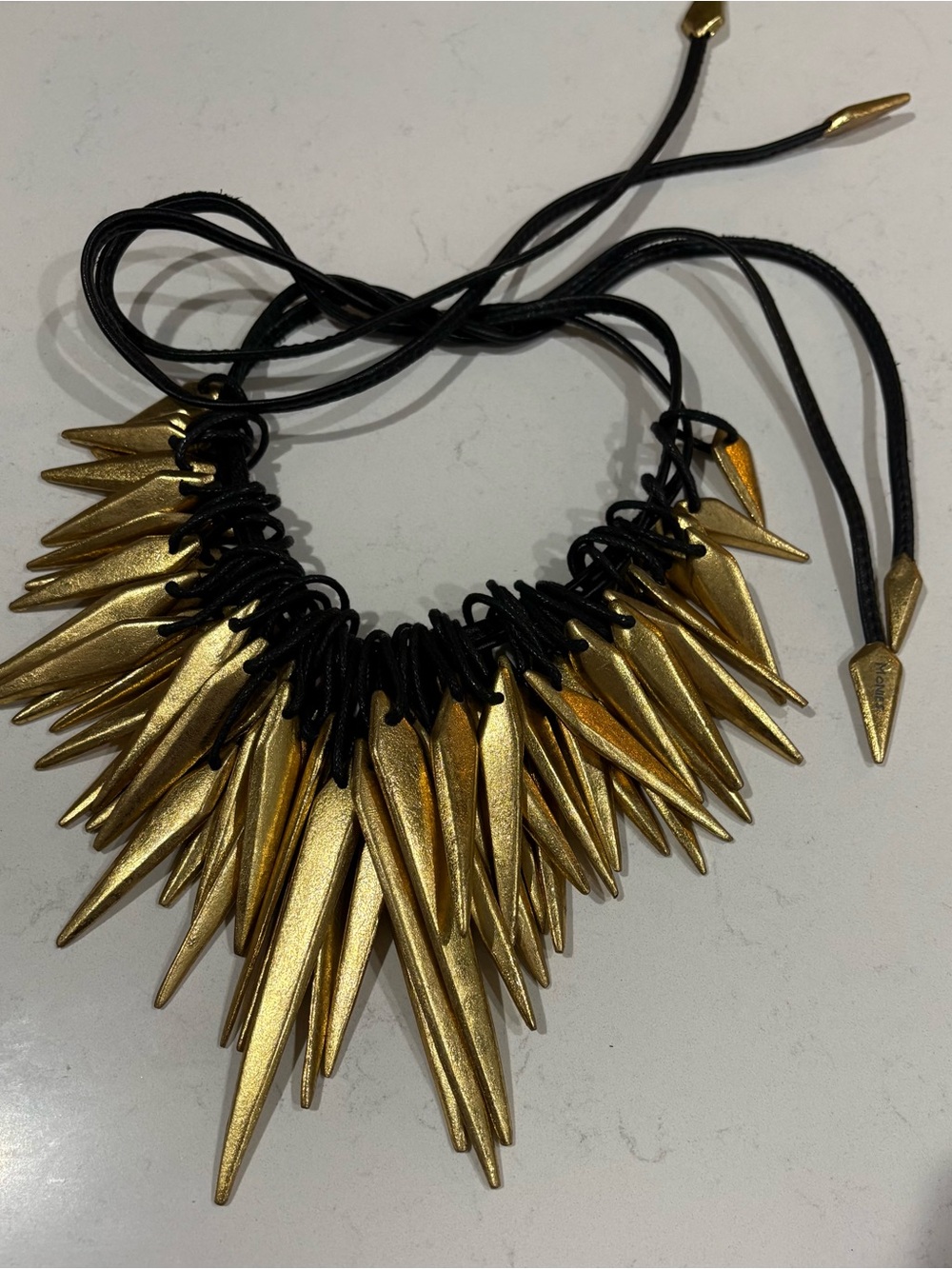 Monies Denmark Leather Gold Foil Spike Necklace Runway Wearable Art $1595 - Picture 4 of 11